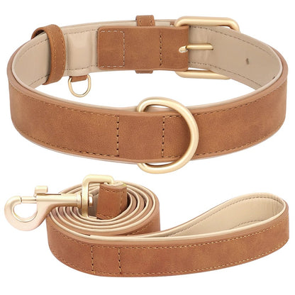Adjustable Leather Dog Collar & Leash Set for Small Medium Dogs