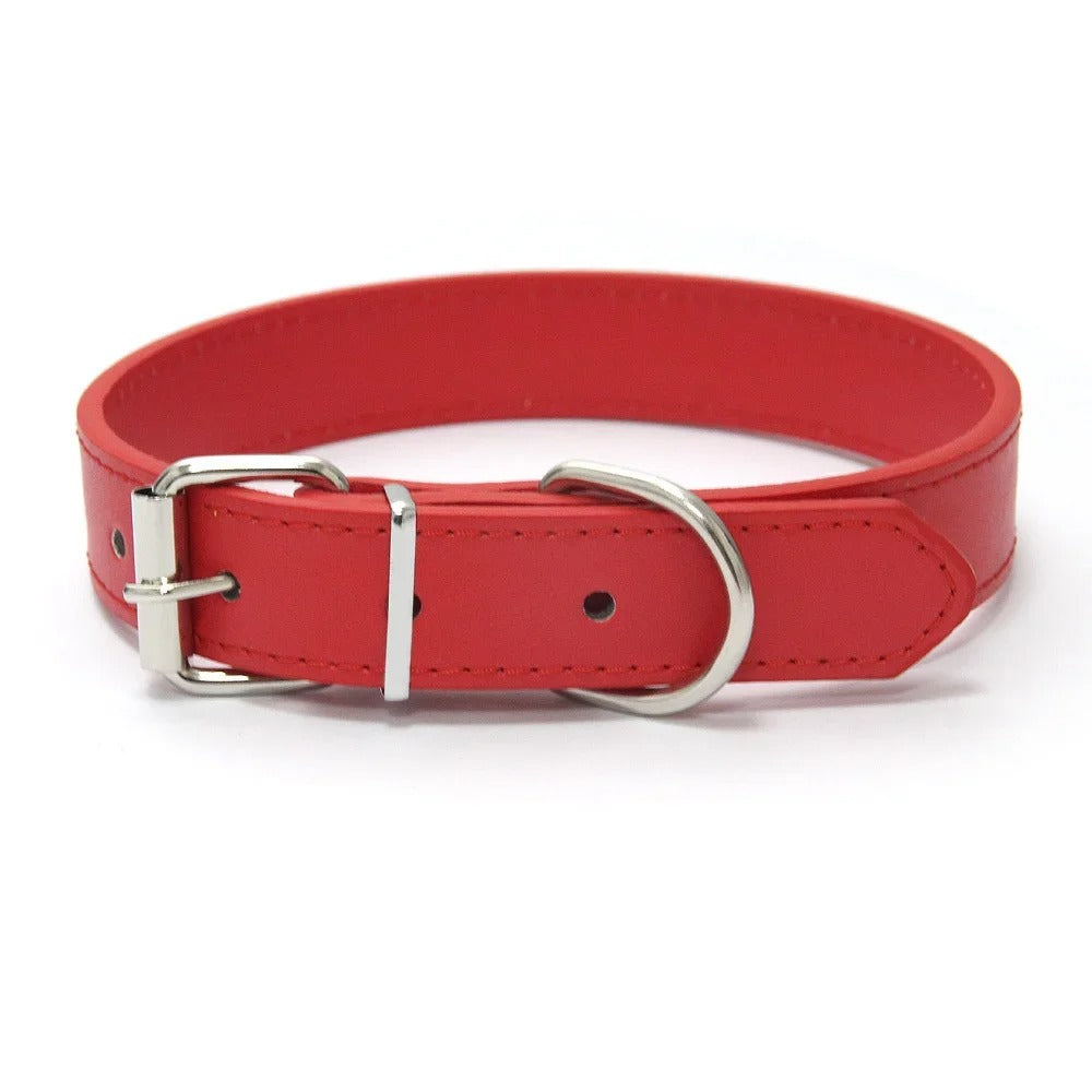 Solid Color Leather Pet Collar for Small & Medium Dogs