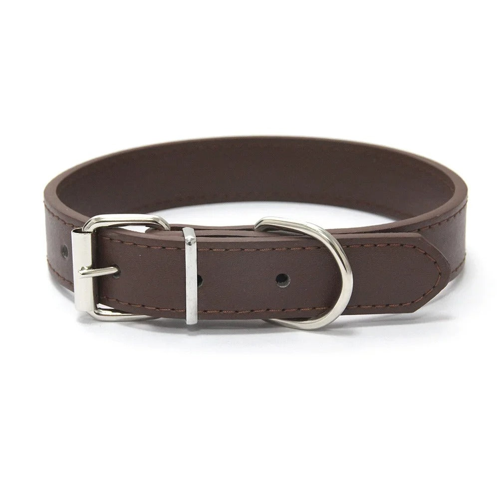 Solid Color Leather Pet Collar for Small & Medium Dogs