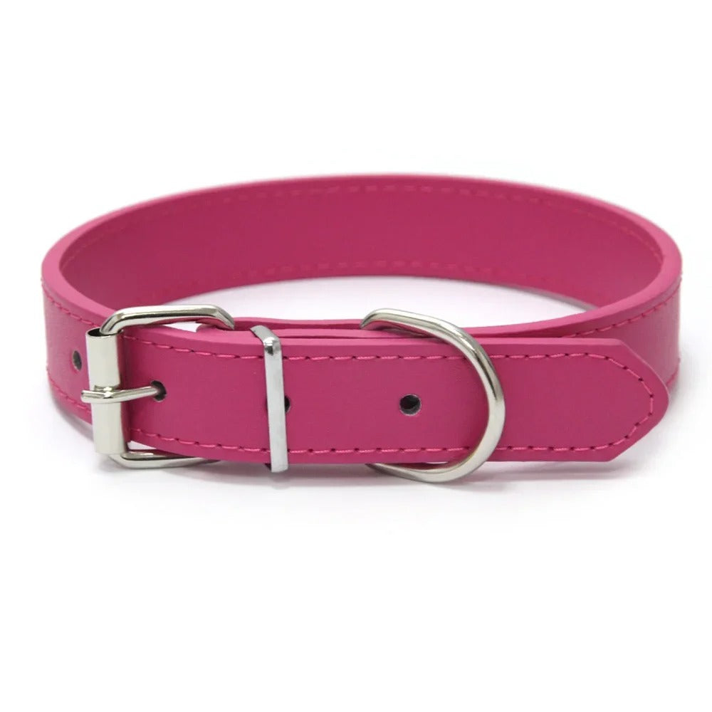 Solid Color Leather Pet Collar for Small & Medium Dogs