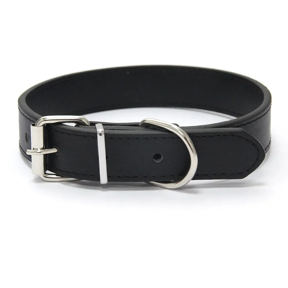 Solid Color Leather Pet Collar for Small & Medium Dogs