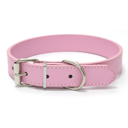 Solid Color Leather Pet Collar for Small & Medium Dogs