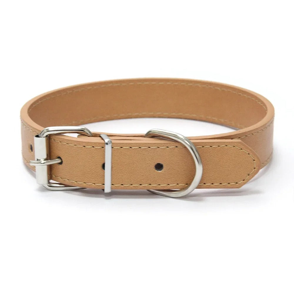 Solid Color Leather Pet Collar for Small & Medium Dogs