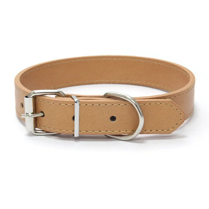 Solid Color Leather Pet Collar for Small & Medium Dogs
