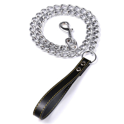Heavy Duty Metal Chain Dog Leash with Leather Handle