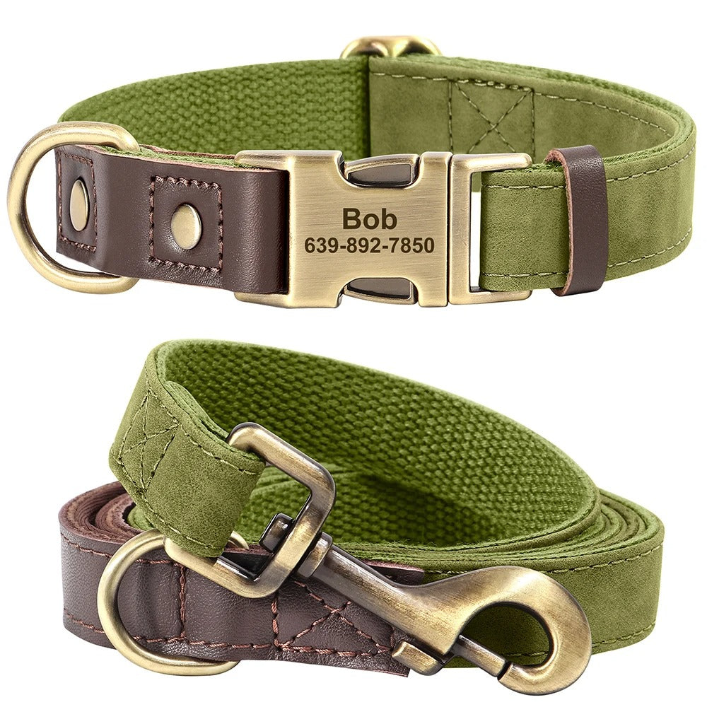 Personalized Engraved Dog Collar with Leash