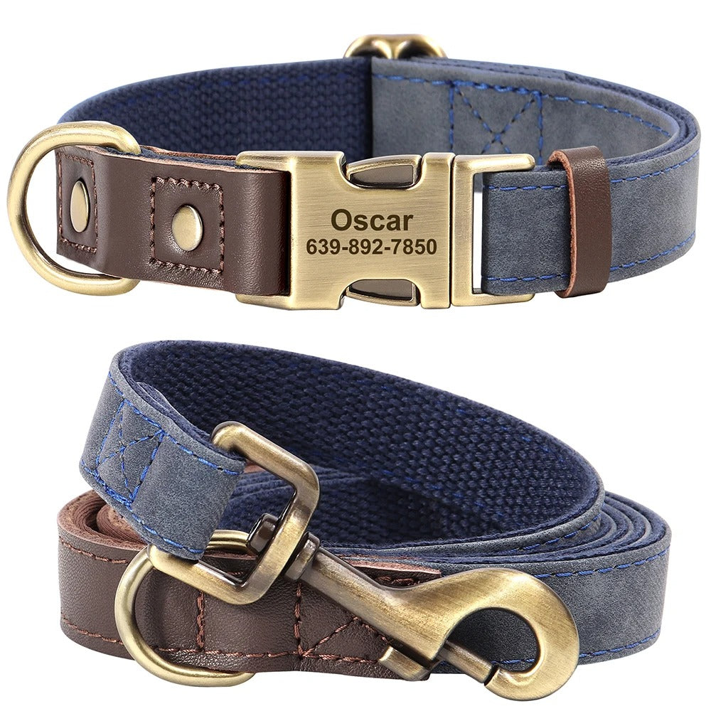 Personalized Engraved Dog Collar with Leash