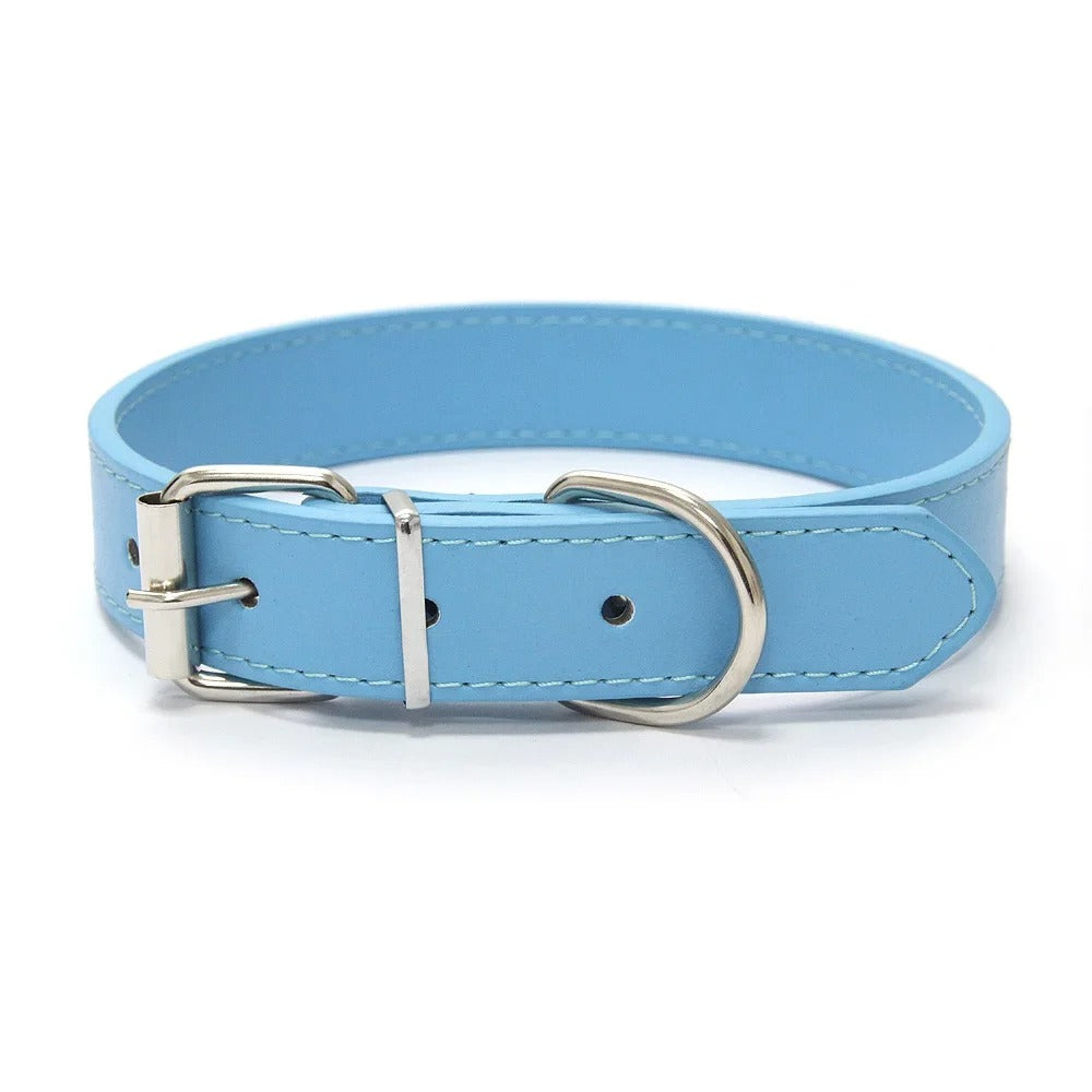 Solid Color Leather Pet Collar for Small & Medium Dogs