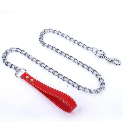 Heavy Duty Metal Chain Dog Leash with Leather Handle