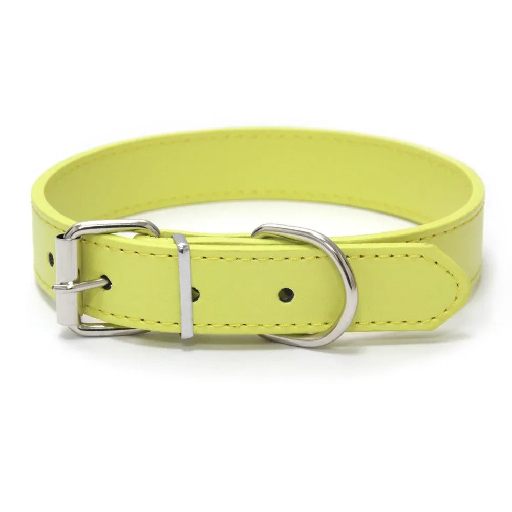 Solid Color Leather Pet Collar for Small & Medium Dogs