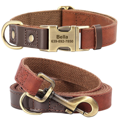 Personalized Engraved Dog Collar with Leash