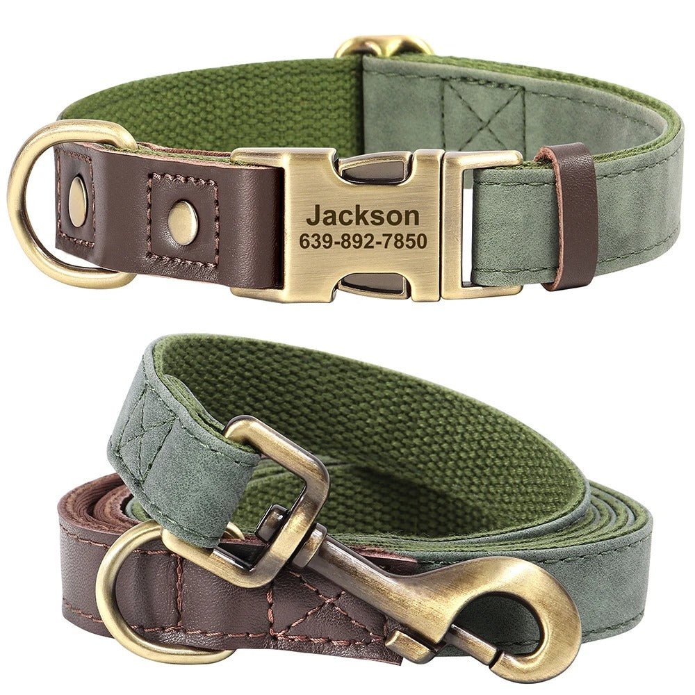 Personalized Engraved Dog Collar with Leash