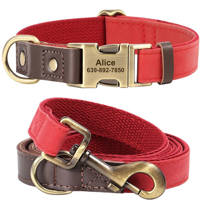 Personalized Engraved Dog Collar with Leash
