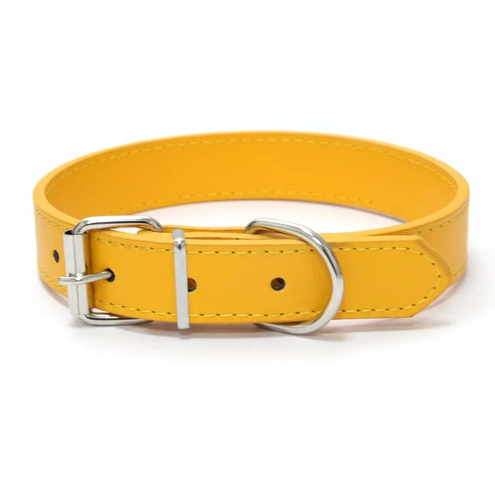 Solid Color Leather Pet Collar for Small & Medium Dogs