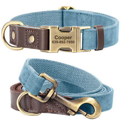 Personalized Engraved Dog Collar with Leash