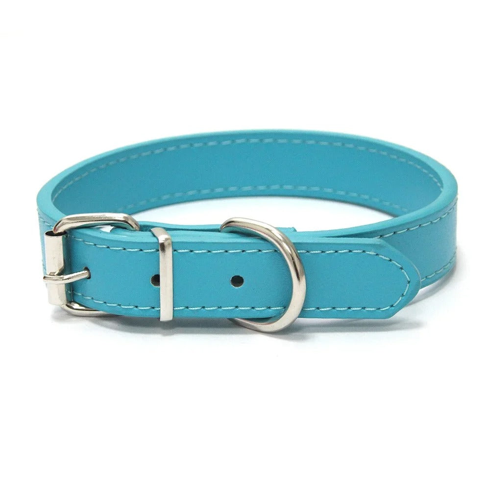 Solid Color Leather Pet Collar for Small & Medium Dogs
