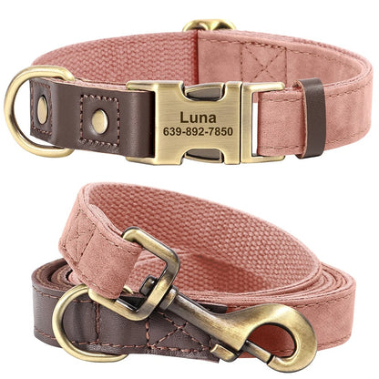 Personalized Engraved Dog Collar with Leash