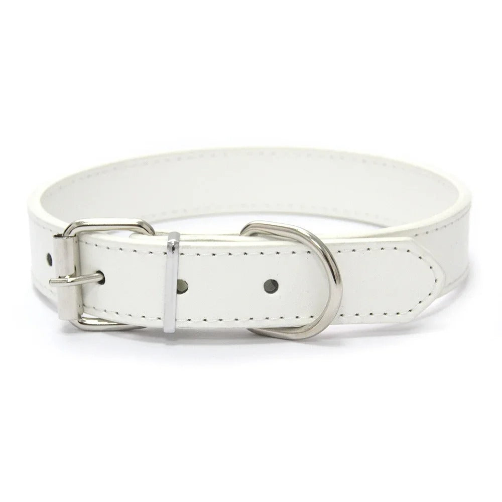 Solid Color Leather Pet Collar for Small & Medium Dogs