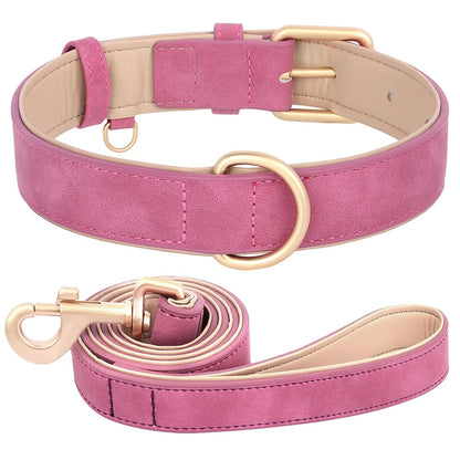 Adjustable Leather Dog Collar & Leash Set for Small Medium Dogs