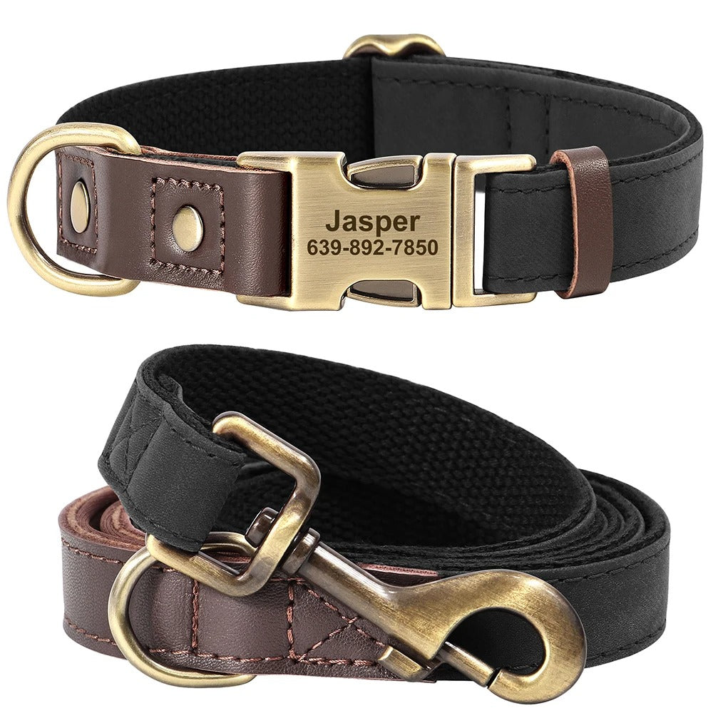 Personalized Engraved Dog Collar with Leash