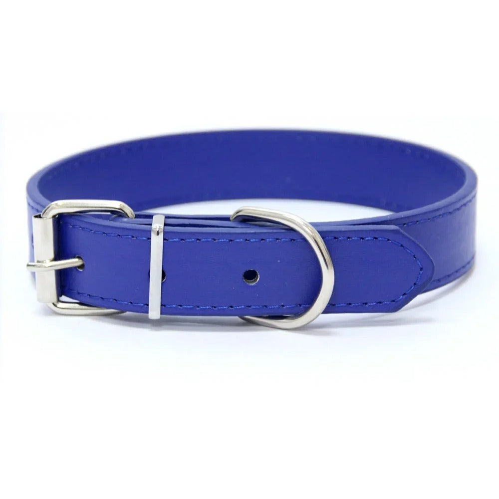 Solid Color Leather Pet Collar for Small & Medium Dogs