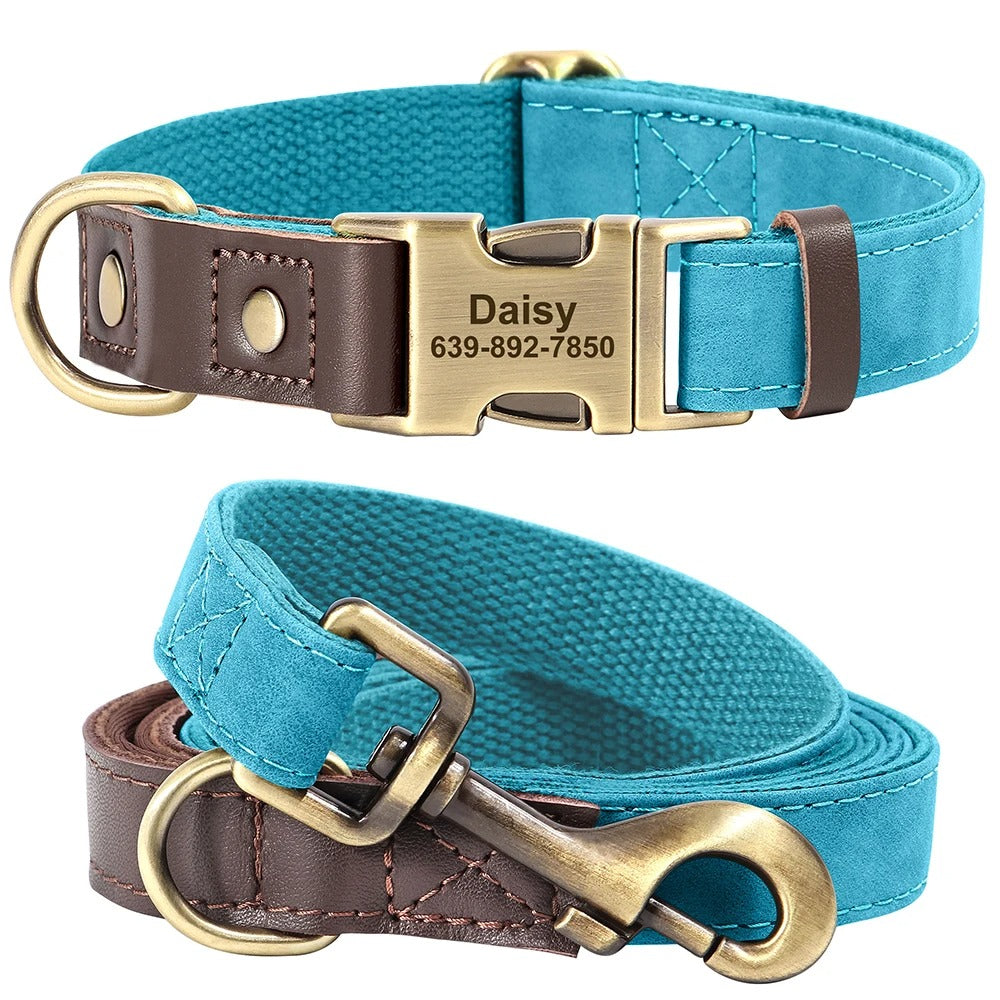Personalized Engraved Dog Collar with Leash