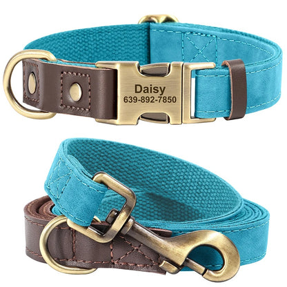 Personalized Engraved Dog Collar with Leash