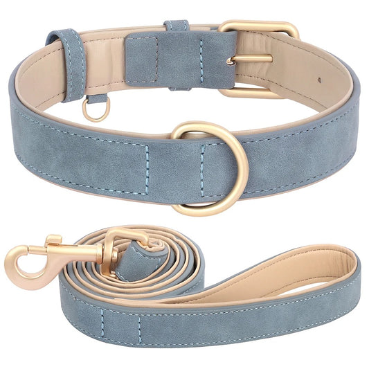 Adjustable Leather Dog Collar & Leash Set for Small Medium Dogs